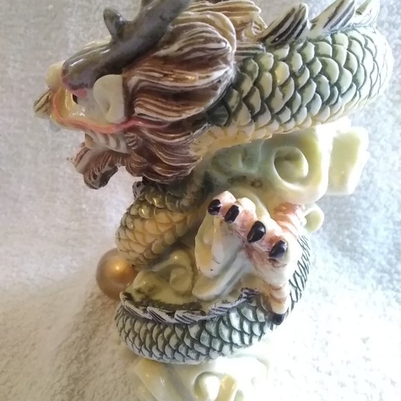 Qing Dynasty Golden Dragon Statue with Gold Ball: 新年快樂 - Picture 4 of 12